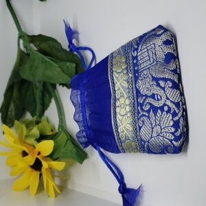 Elephant drawstring bag 4" blue and gold Floral BOGO8